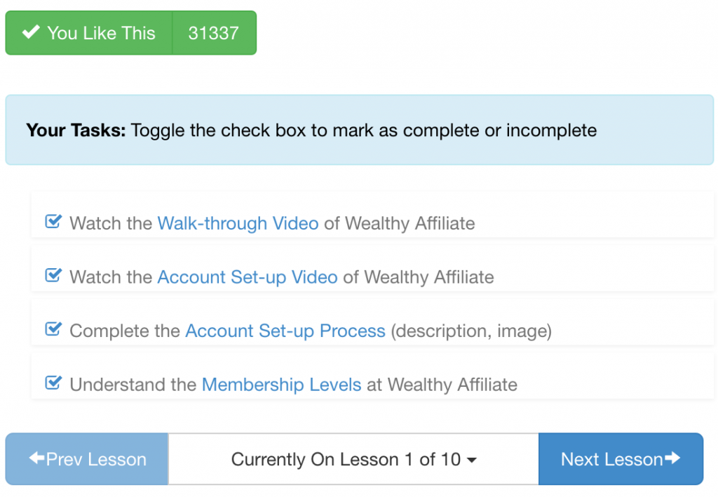 Wealthy Affiliate Task List